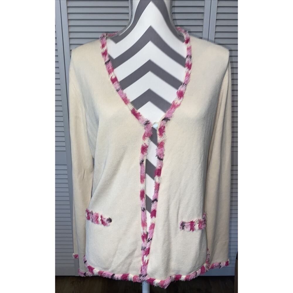 Sigrid Olsen Open Front Sweater Large White Pink … - image 1